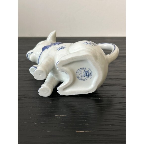 VTG 1986 Lamb/Sheep Shaped Porcelain Creamer Blue/White Floral Bell & Bow - Picture 7 of 9
